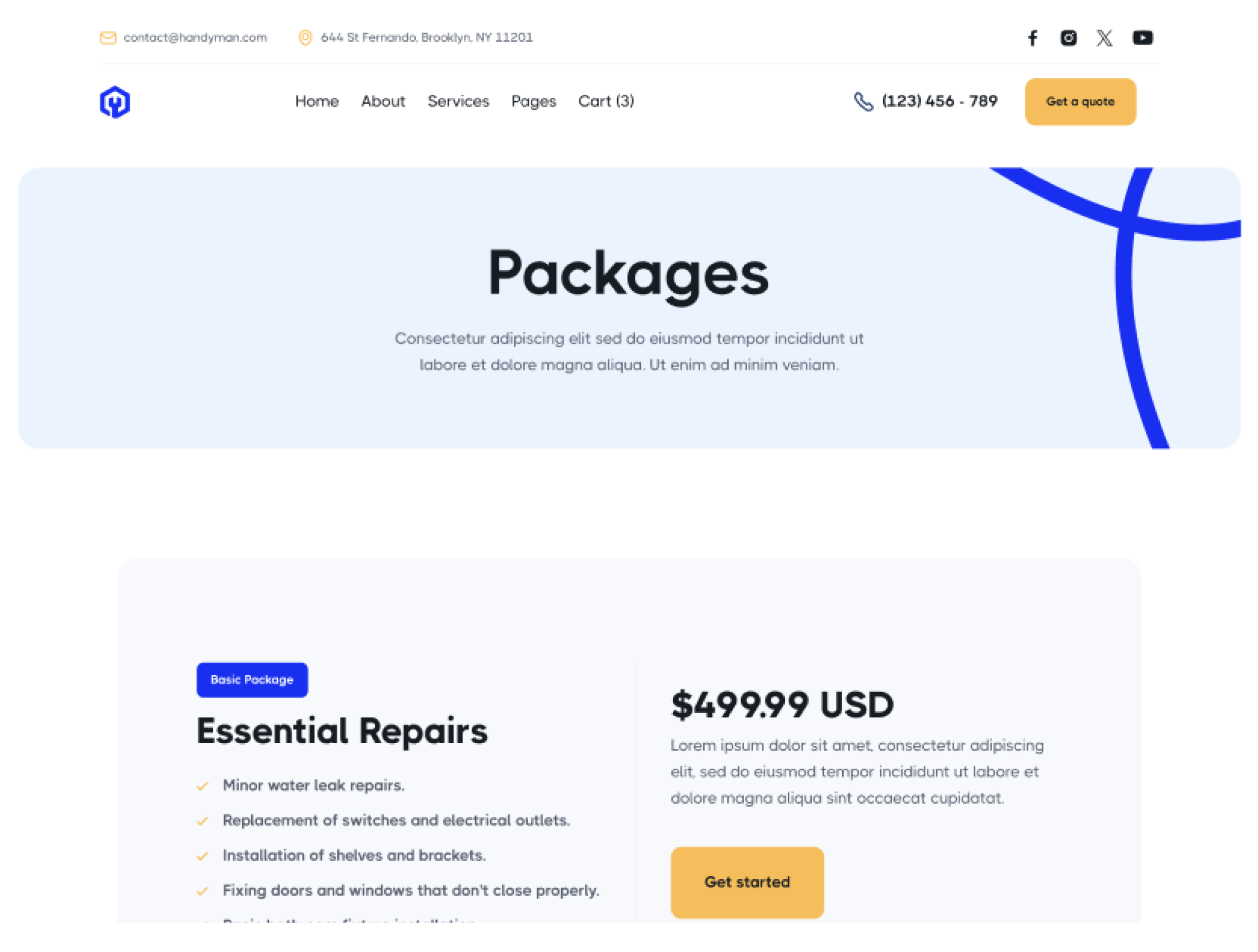 Handyman packages page design pairing included tasks with enquiry buttons